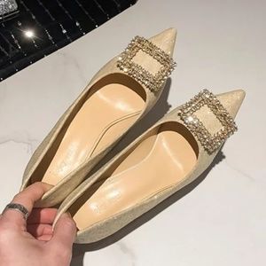 New rhinestone high heels, crystal sequins, pointed single shoes